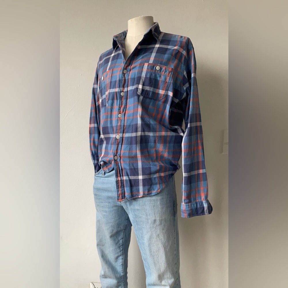 j crew plaid long sleeve button down shirt quality all cotton blue